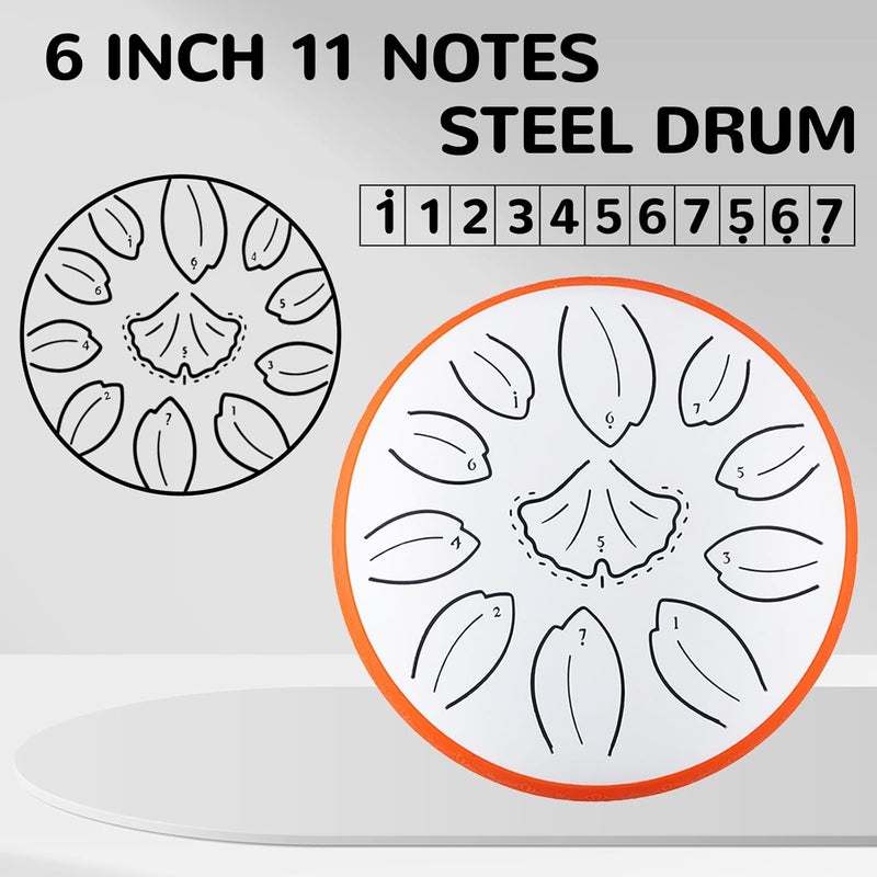 TUOKING Steel Tongue Drum 6 Inch 11 Notes C Key Rain Drum for Adults and Beginners, Handpan Drum Sound Healing Musical Instrument Gift for Meditation, Yoga, Music Lovers(White) - Image 2